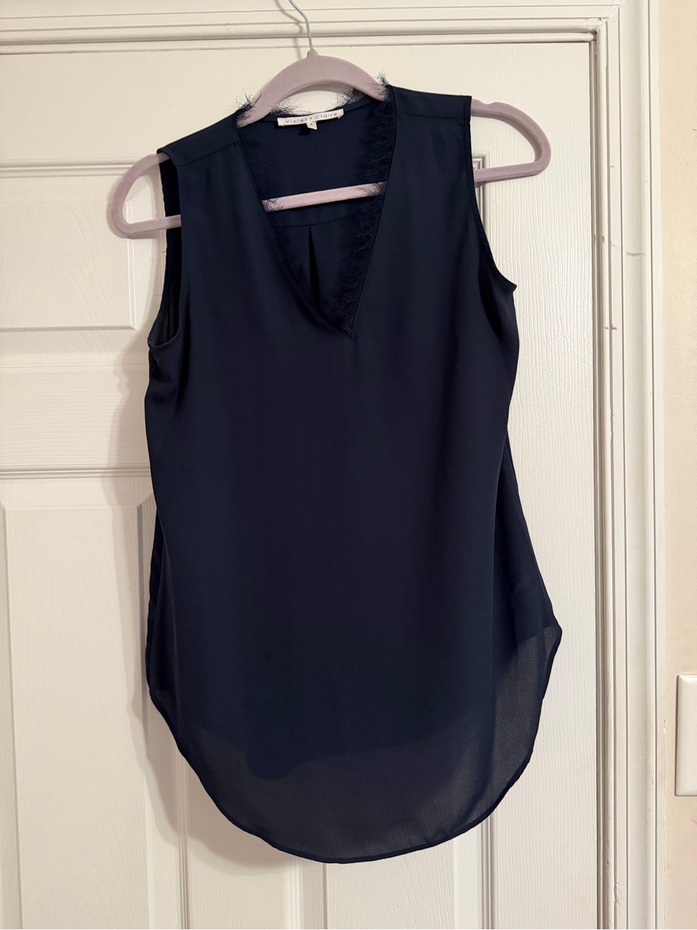 Violet & Claire Navy Sleeveless V-Neck Blouse